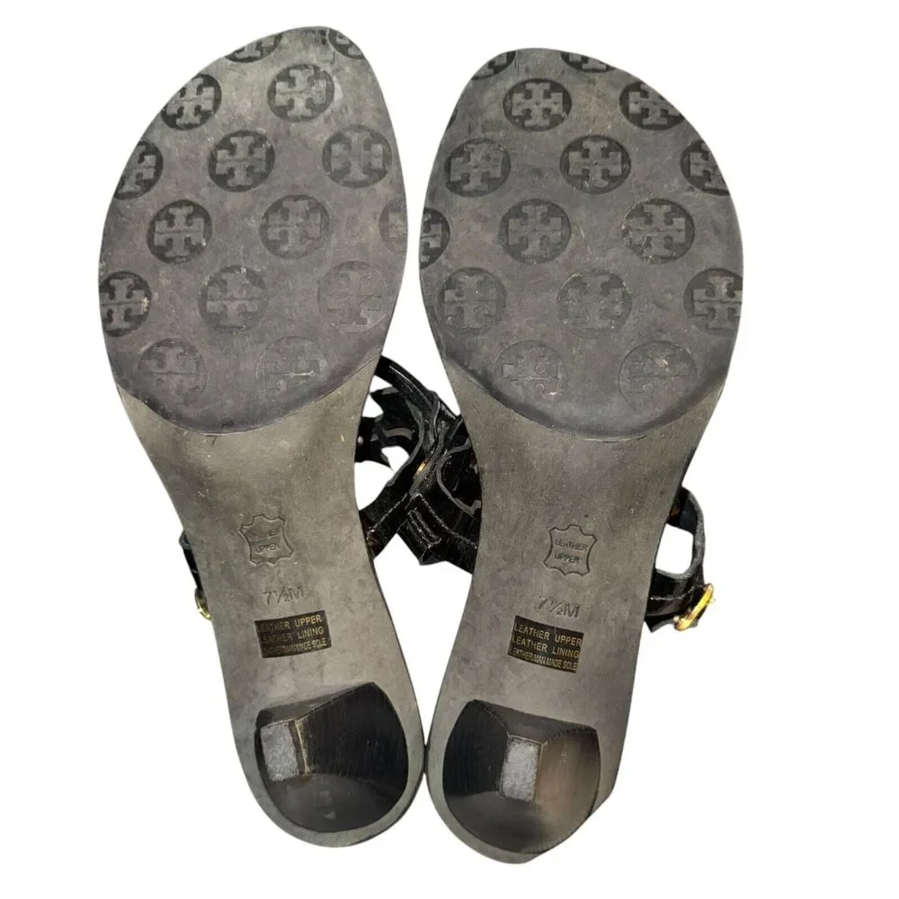 Tory Burch Holly Sandals Women's Size 7.5 M Black Patent Leather Slingback